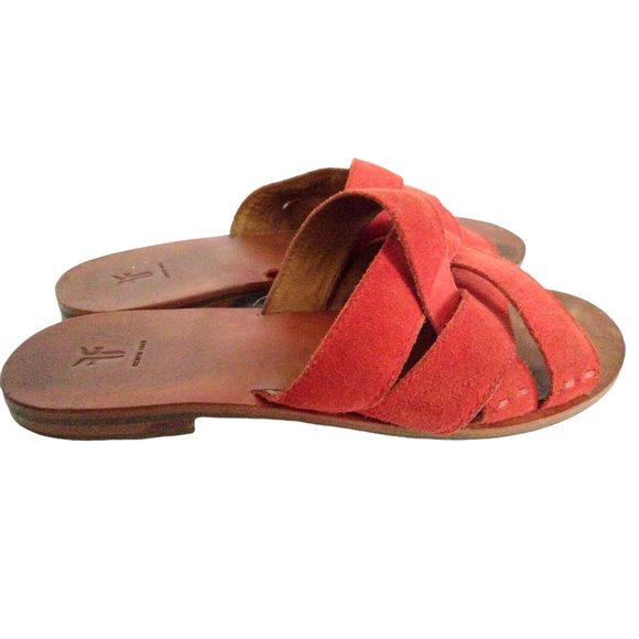 Frye Womens Carla Criss Cross Red Suede Leather Sandals Slides Flip Flops 6.5 M - Picture 1 of 12